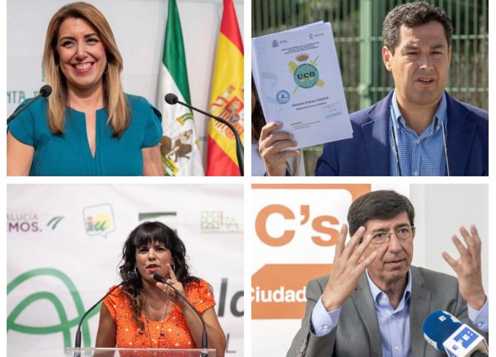 De izquierda a derecha y de arriba a abajo, Susana Díaz, Juanma Moreno, Teresa Rodríguez y Juan Marín.