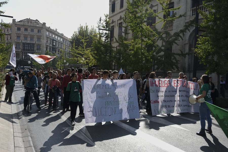 Alrededor de un centenar de personas han secundado la protesta que ha arrancado a mediodía de la sede de la Junta y se ha desplazado al Rectorado de la UGR