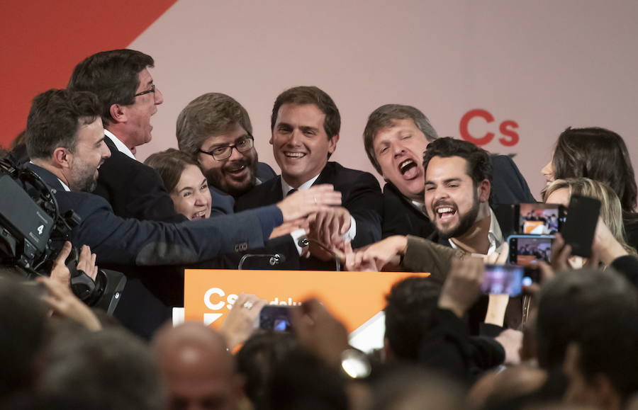 Albert Rivera celebra el resultado obtenido por su partido en las elecciones autonómicas andaluzas.