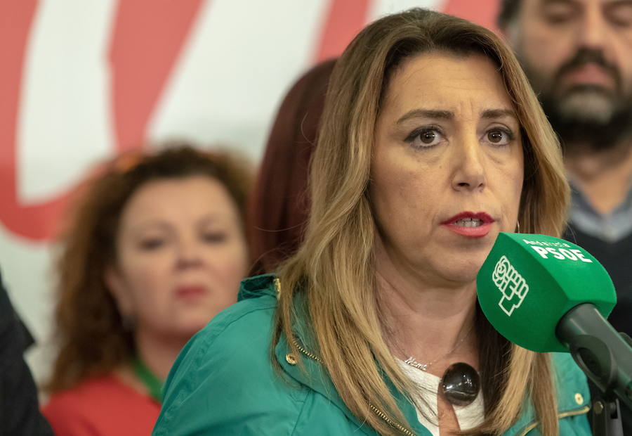 Susana Díaz, durante su alocucación tras conocer los resultados electorales.
