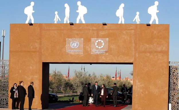 El presidente del Gobierno, Pedro Sánchez, llega a la cumbre sobre Migración Segura, Ordenada y Regular de Naciones Unidas, en Marrakech.