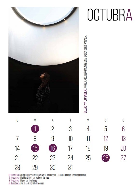 La UGR edita por tercer año consecutivo un calendario con las fotografías ganadoras del certamen «Yes women can, we could, we can»