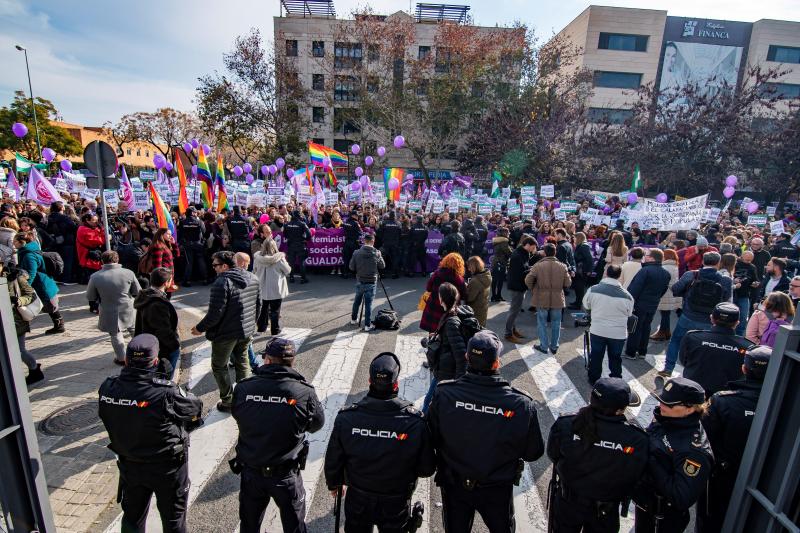 La concentración, con una organización coral y a la que se han unido más de 45 colectivos feministas, se celebra bajo el lema 'Ni un paso atrás en igualdad y diversidad