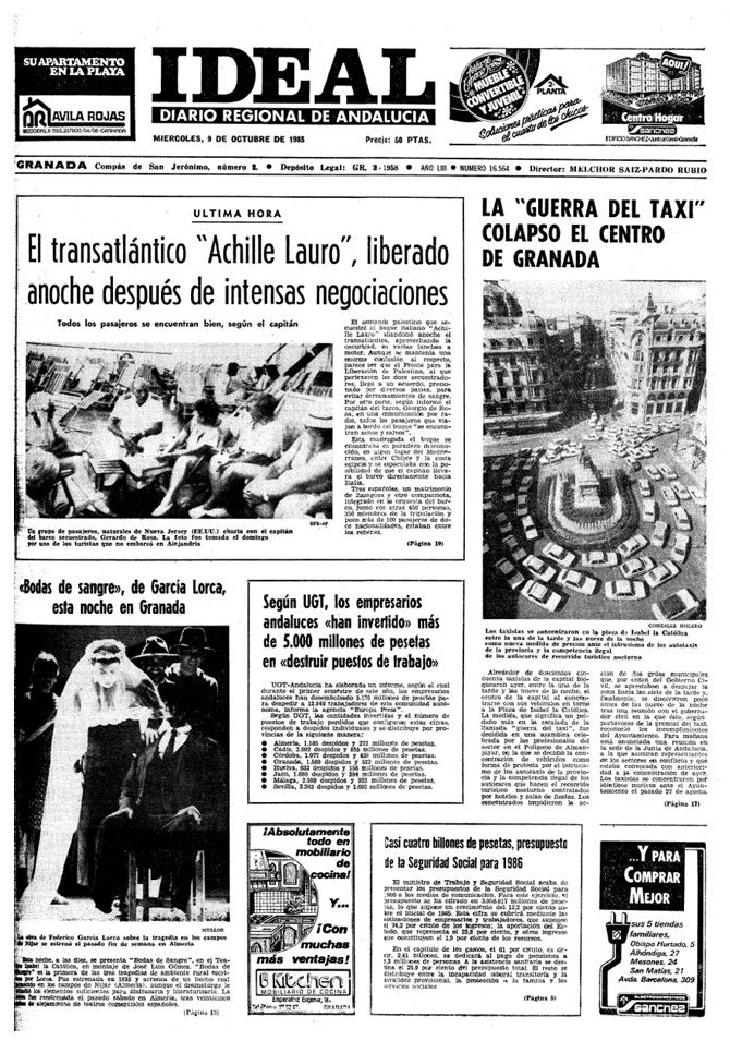 Imagen - Portada de IDEAL de octubre de 1985 en la que se abre con la guerra del taxi.