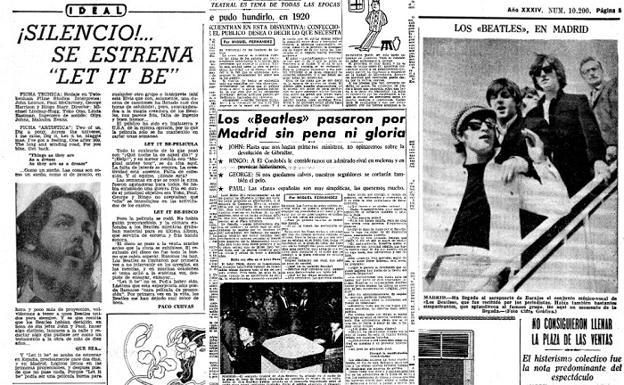 las páginas del periódico IDEAL recogieron la lelbada de los Beatles a Madrid y acontecimientos que afectaban al grupo de Liverpool.