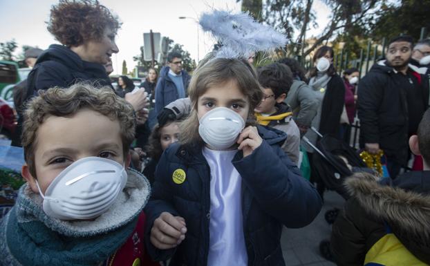 Alumnos del colegio Luis Rosales protestaron contra la contaminación atmosférica el pasado mes de diciembre. 