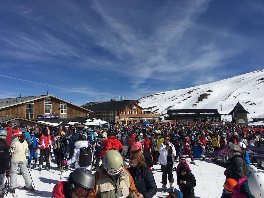 El buen tiempo y el puente de Andalucía han provocado que la estación de esquí granadina presente una aspecto espectacular, con miles de esquiadores y visitantes disfrutando de Sierra Nevada.