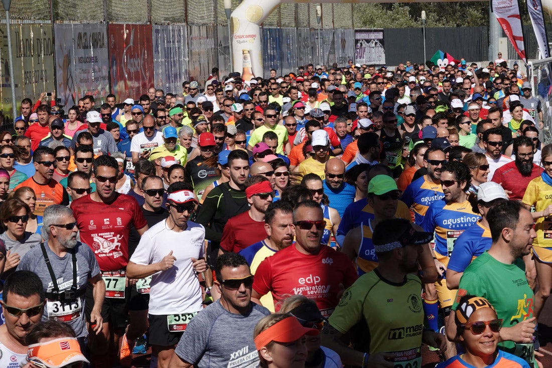 La salida de la carrera fue espectacular, al más propio estilo de las grandes maratones, con todos los participantes agrupados. Al final, caras felices en los podios para los ganadores, segundos y teceros clasificados. Y premio para la más veterana corredoras en acabar la prueba.