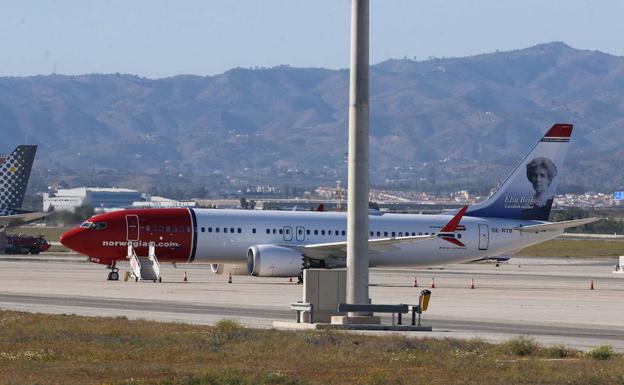 Boeing 737 Max 8, inmobilizado en Málaga.