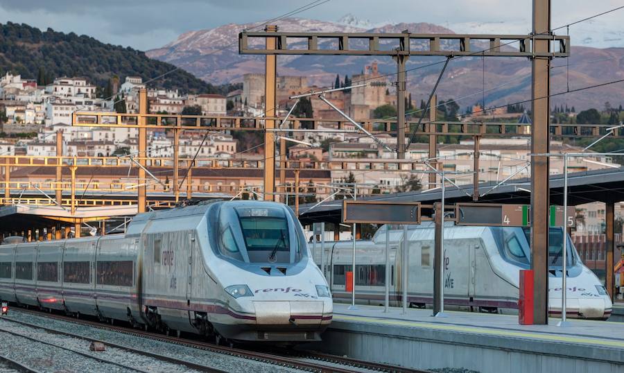 Dos trenes AVE en la estación de Andaluces, en la tarde de ayer.