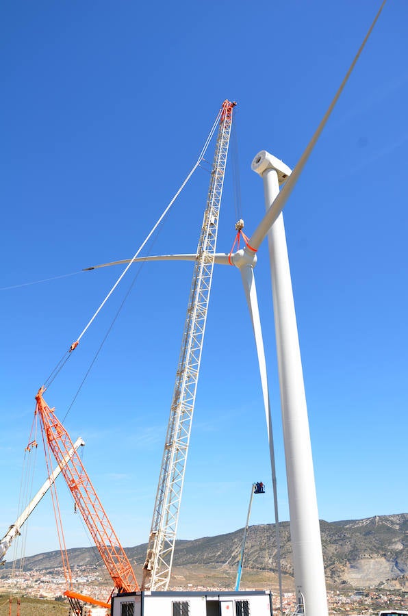 Durante toda una semana la empresa responsable de esta actuación intentó colocar las aspas a este coloso de la energía eólica, un prototipo cuyas palas son hechas en Granada