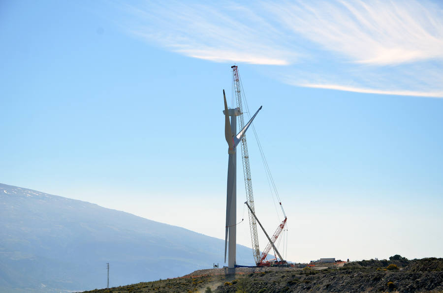 Durante toda una semana la empresa responsable de esta actuación intentó colocar las aspas a este coloso de la energía eólica, un prototipo cuyas palas son hechas en Granada