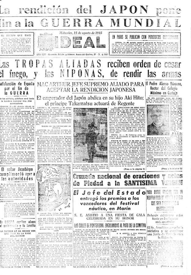 El 15 de agosto de 1945 IDEAL Jaén anuncia el fin de la II Guerra Mundial.