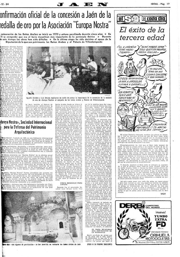 En diciembre de 1984. Los Baños Árabes Jaén reciben el 'Premio Europa Nostra' .