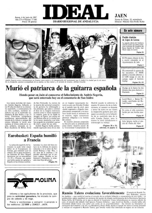 4 de junio de 1987. Muere de Andrés Segovia.