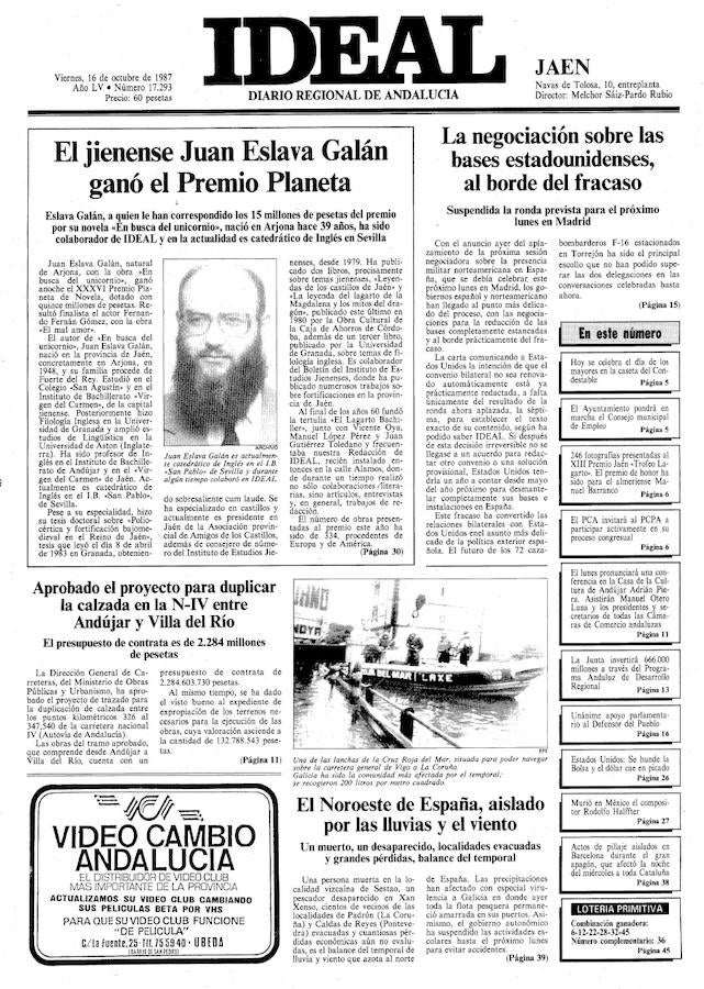 16 de octubre de 1987. Juan Eslava Galán gana El Planeta.