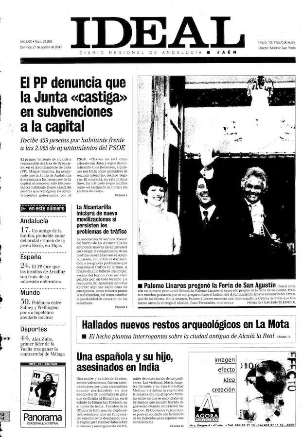 27 de agosto 2000. Palomo Linares pregonero de la Feria de San Agustín de Linares.