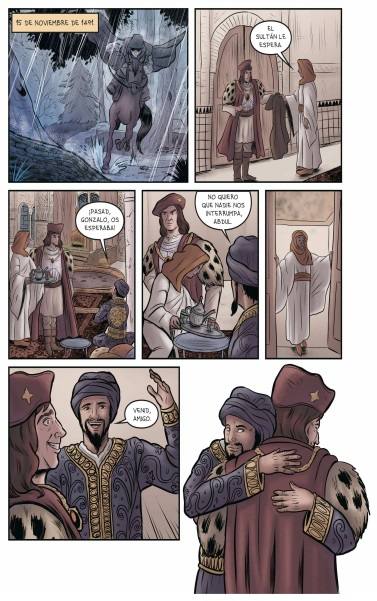 Algunas páginas e ilustraciones del cómic '1492: La toma de Granada'.  El reportaje completo, aquí .