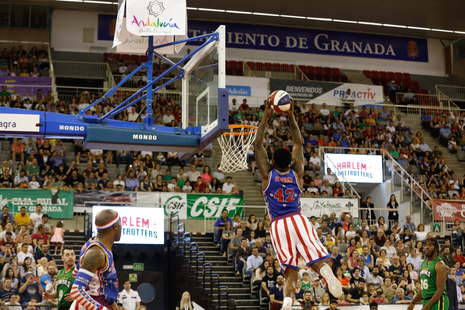 El Palacio de los Deportes de Granada fue el escenario de las espectaculares acrobacias con canastas de por medio del mítico equipo de Harlem
