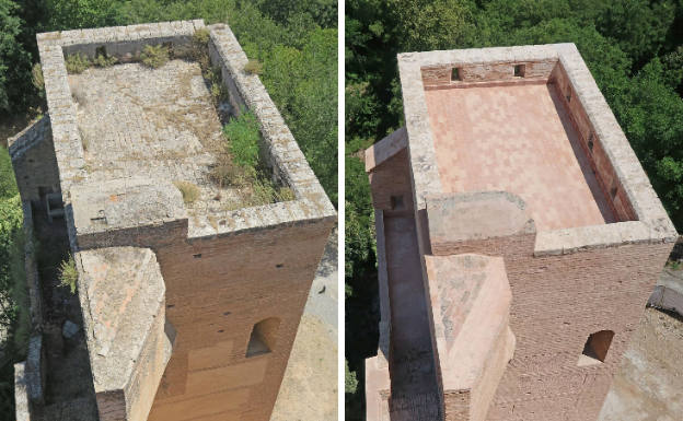 Mira la diferencia del antes y despuésde las Torres Bermejas tras su restauración.