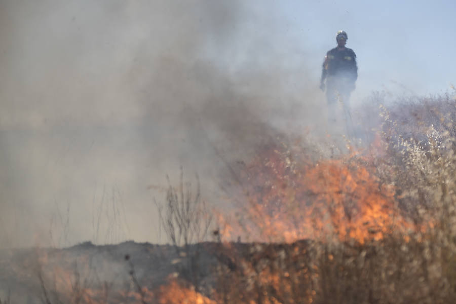 Los bomberos del Parque Norte han acudido en dos ocasiones a una zona próxima al centro comercial Alameda para sofocar dos fuegos