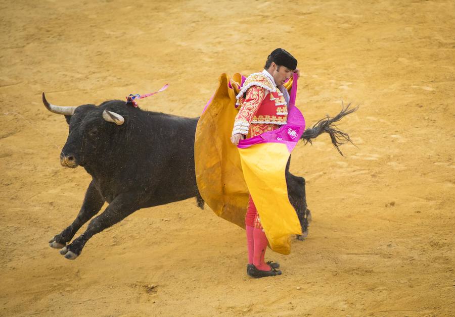 El Fandi fue arrollado de mala manera junto a las tablas porque el toro no obedeció cuando ejecuto al quiebro el tercer par de banderillas, iniciado de rodillas.. Se vivieron momentos de angustia en la Monumental de Frascuelo, pero cuando el granadino logro recomponerse volvió a la cara del astado para muletearlo de rodillas y sacar aún más toda su raza. La que le faltó al de Hermanos García Jiménez. Una vez más El Fandi estuvo poderoso y paseó oreja tras estocada entera.