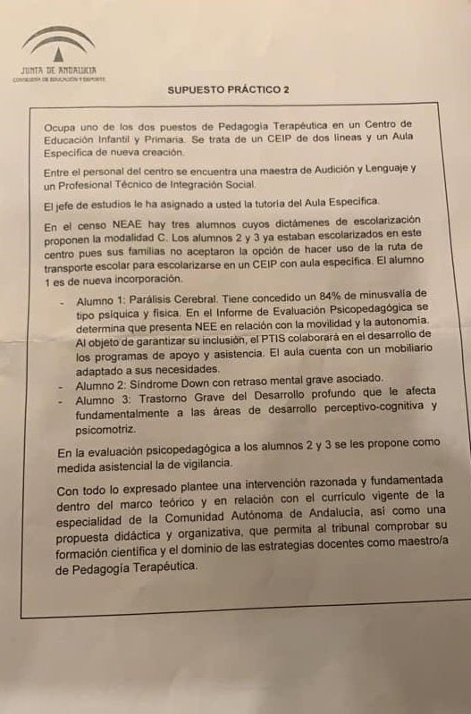 Supuesto práctico 3 del examen del pasado domingo.