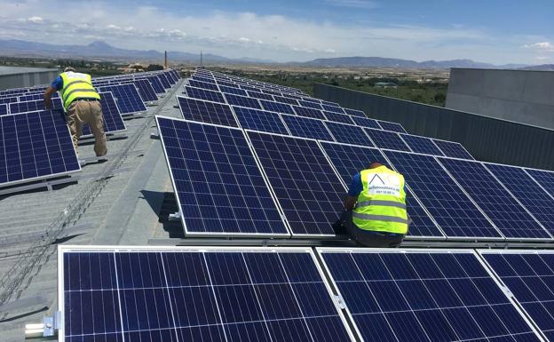 Módulos fotovoltaicos de AC Fotovoltaica sobre el secadero de Jamones Quesada Carpio. :