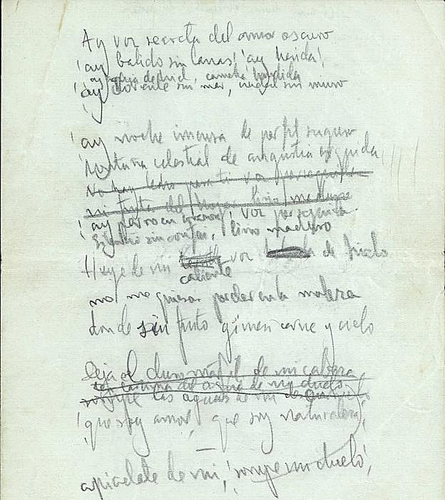 Manuscrito autógrafo del soneto '¡Ay voz secreta del amor oscuro!' de los 'Sonetos del amor oscuro'