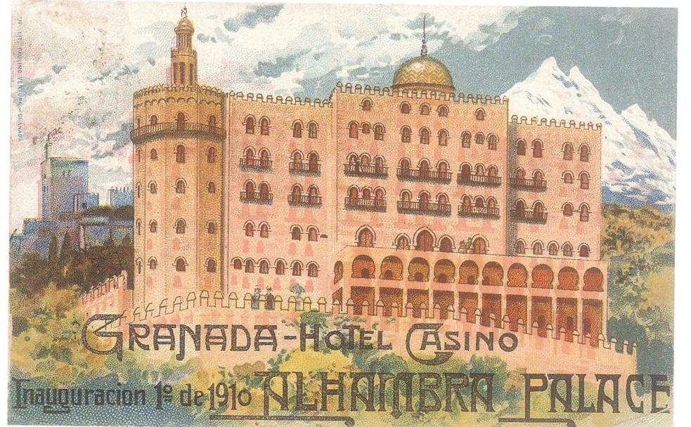 Postal litográfica del hotel Alhambra Palaca