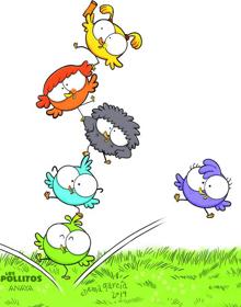 Imagen secundaria 2 - Chema García y Olga de Castro, en el estudio de su casa. Diseños de Los pollitos. 