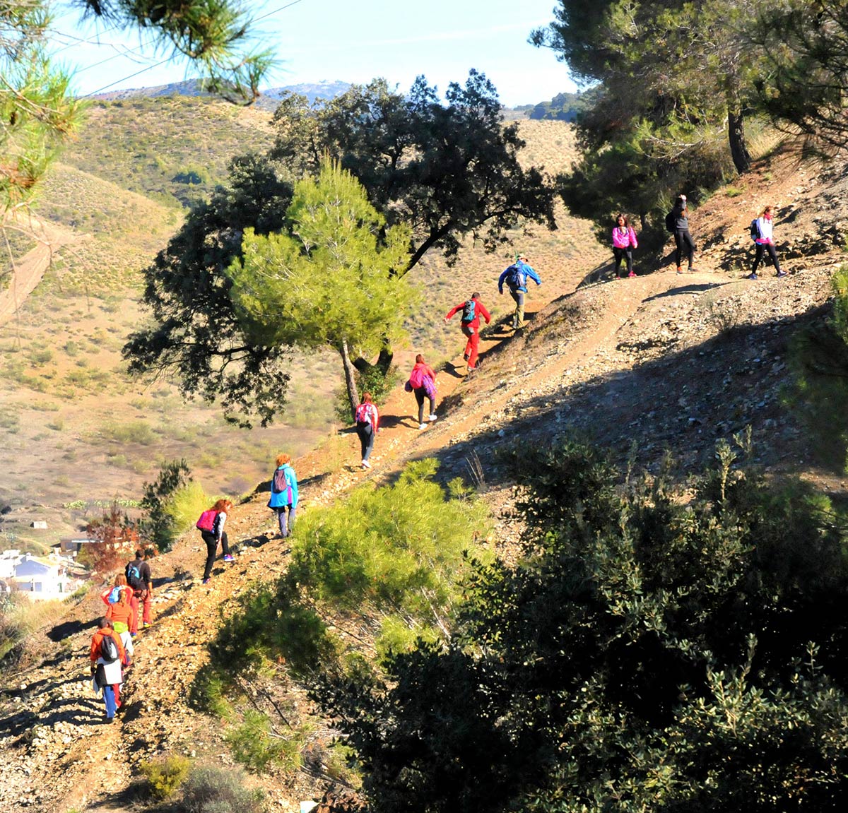 Un grupo de senderistas asciende al mirador de los Halconeros 