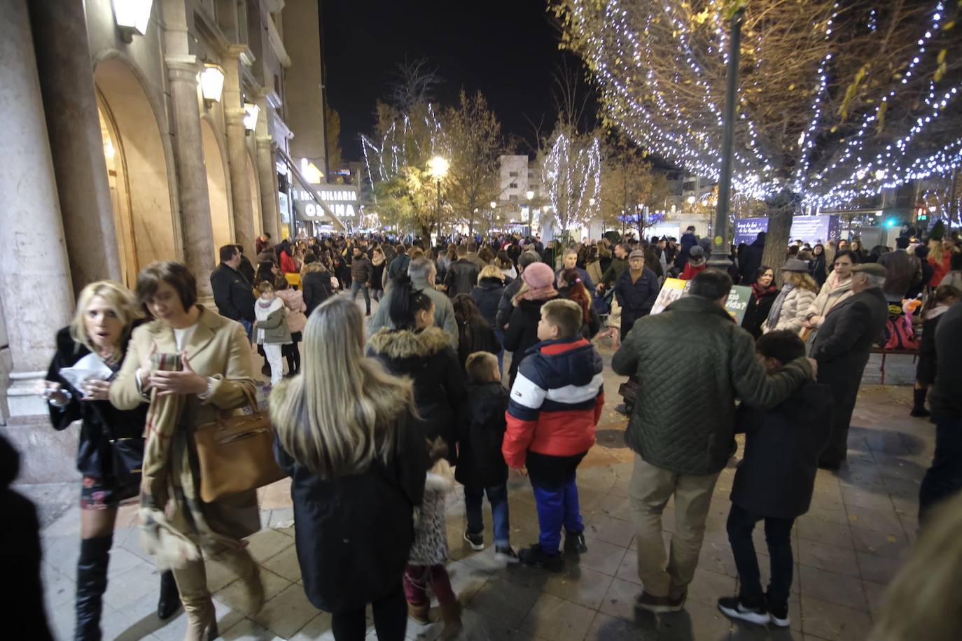 Las luces navideñas atraen a una multitud de personas en el centro de Granada
