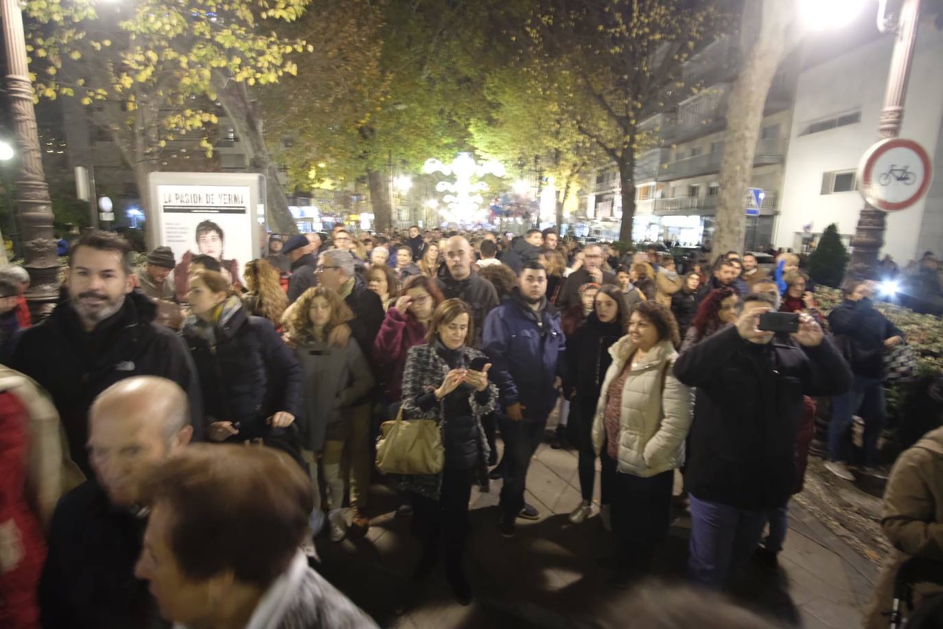 Las luces navideñas atraen a una multitud de personas en el centro de Granada