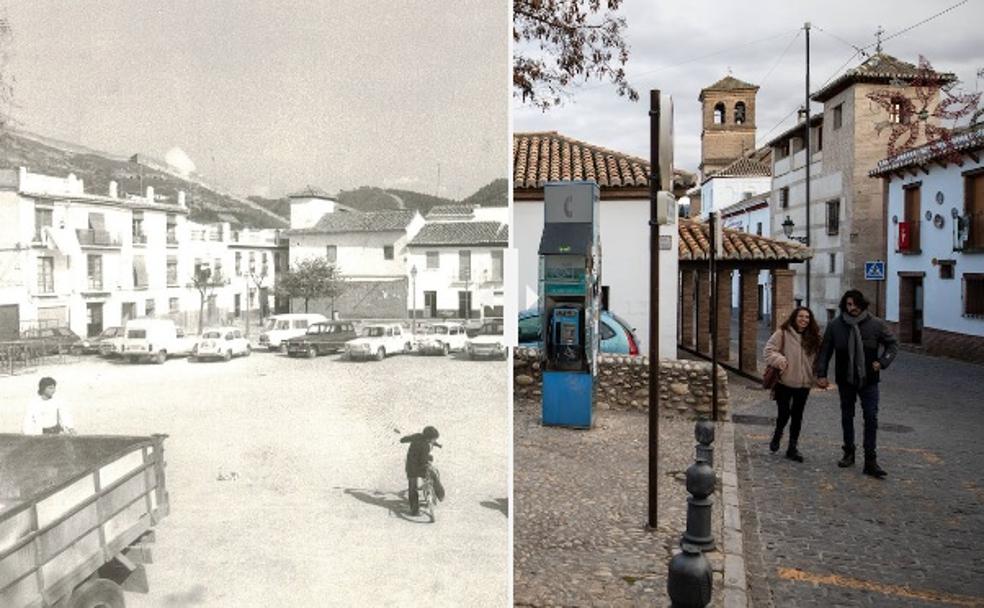 Vista del Albaicín a mediados de los 90 y en la actualidad.
