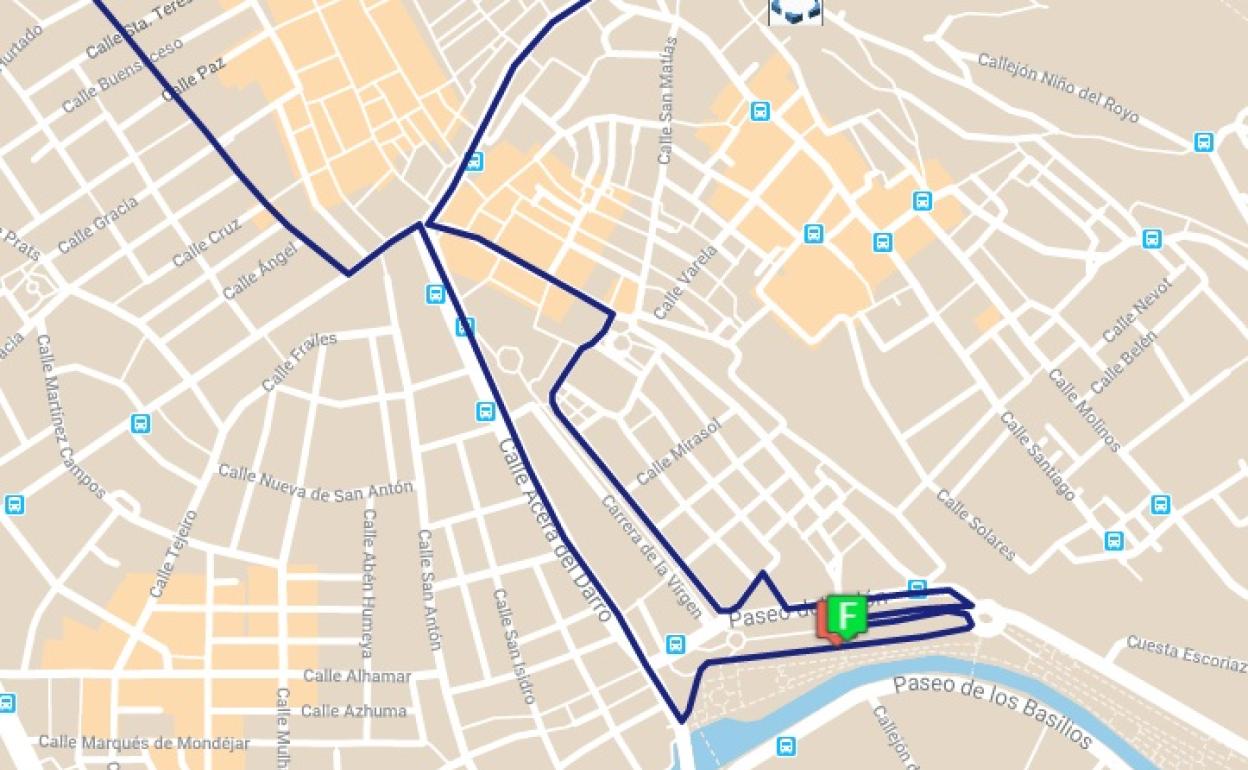 Parte del itinerario de la Carrera Nocturna de Granada,. 