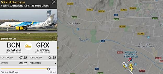 El vuelo Vueling procedente de Barcelona, tras tomar tierra en Málaga. 