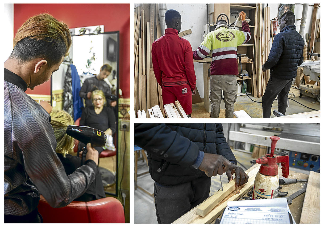 Los chicos desarrollando las distintas tareas que se les han encomendado en sus centro de trabajo.