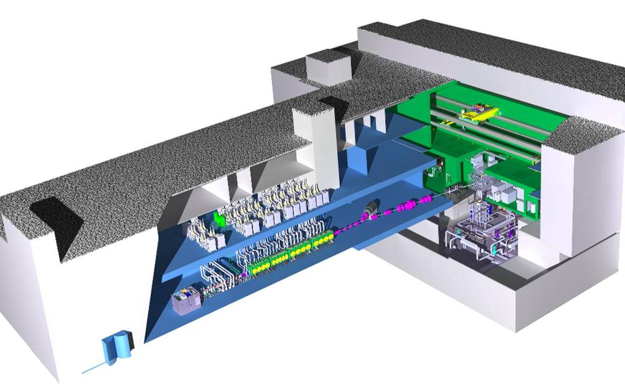 Maqueta del proyecto del acelerador de partículas que será ubicado en el polígono industrial de la localidad de Escúzar. 