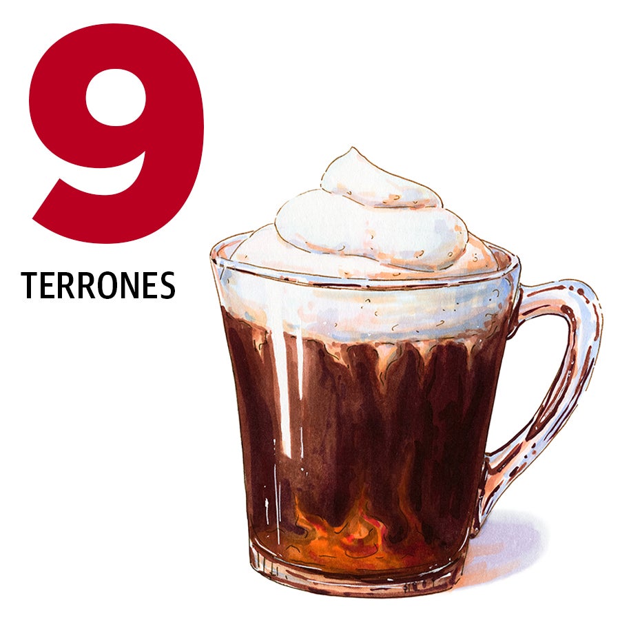 Una copa de licor irlandés son 9 terrones.