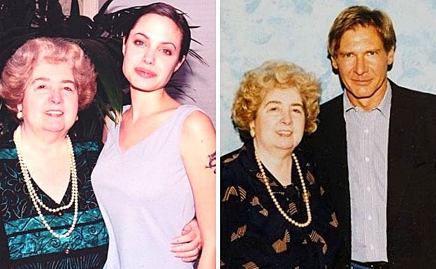 Maria Snoeys-Lagler junto a Angelina Jolie y Harrison Ford.