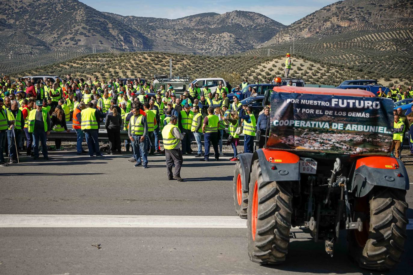 Protesta de los agricultores en la A-44 en Jaén, el pasado 30 de enero. 