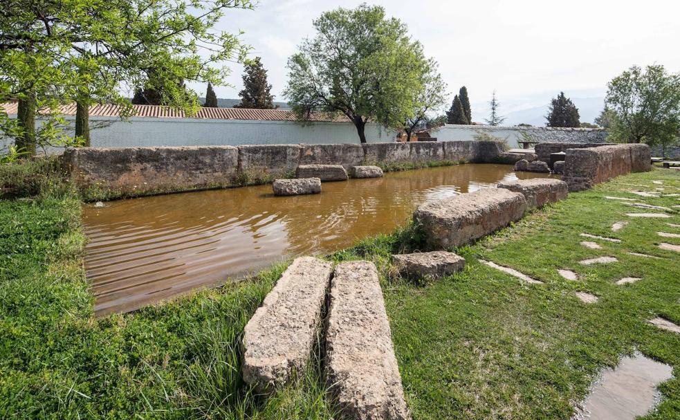 Restos de la alberca de los Alixares convertidos en jardín.