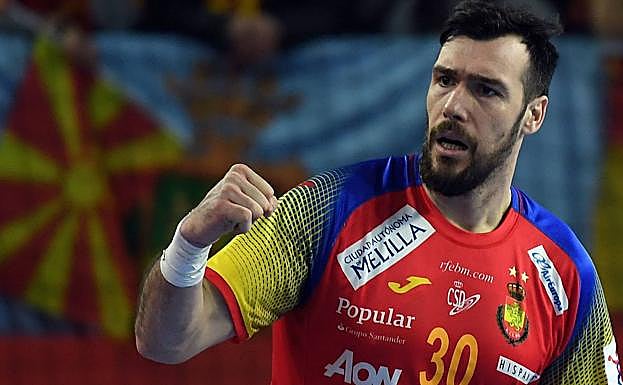 Gedeón Guardiola, con la selección española de balonmano. 