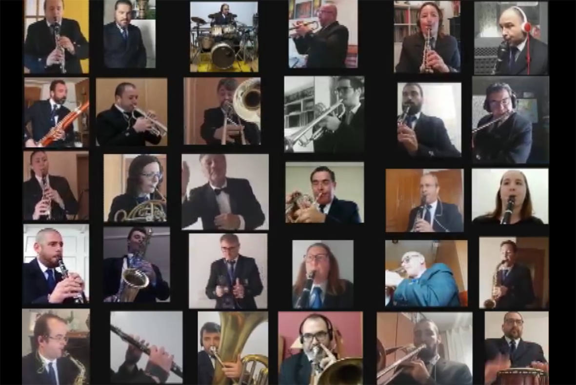 Miembros de la Banda Municipal en un concierto virttual. 