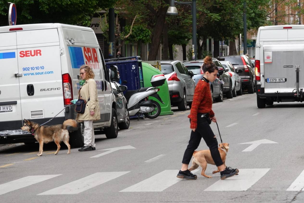 Reducido tráfico en las principales calles de la ciudad y largas colas con distancia para entrar a los supermercados 