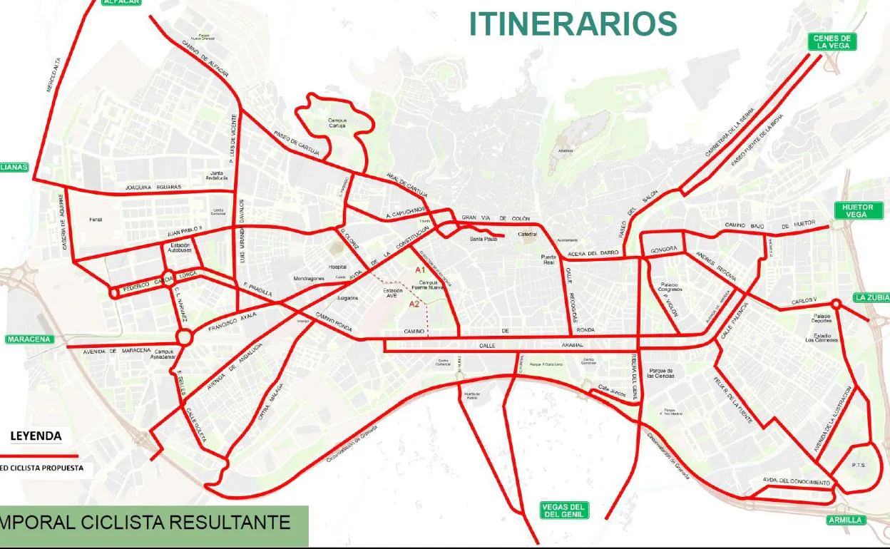 Así será la red de 125 kilómetros para bicis, transporte público y patinetes de Granada