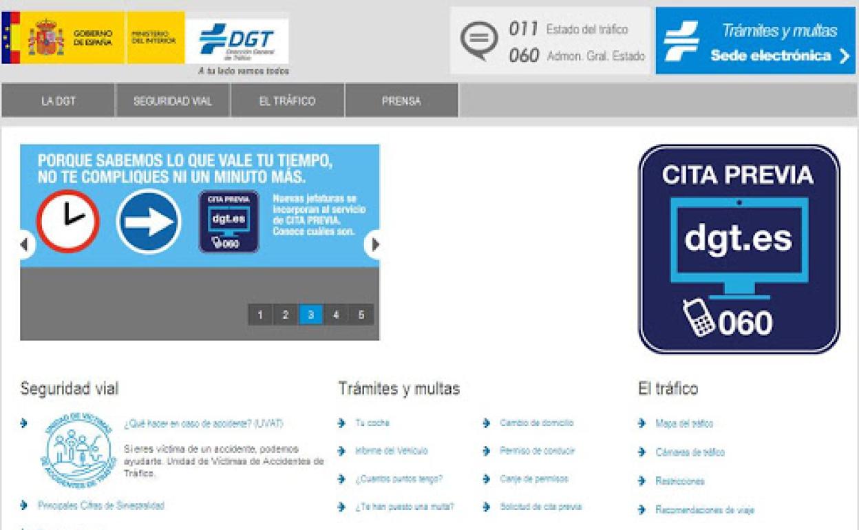 Web de la DGT, que ha enviado una notificación por error.