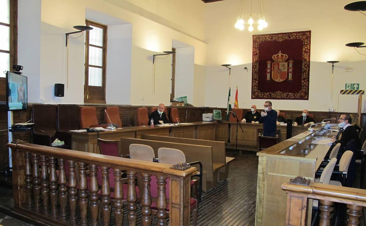 Un juicio por videoconferencia en la Audiencia de Granada.