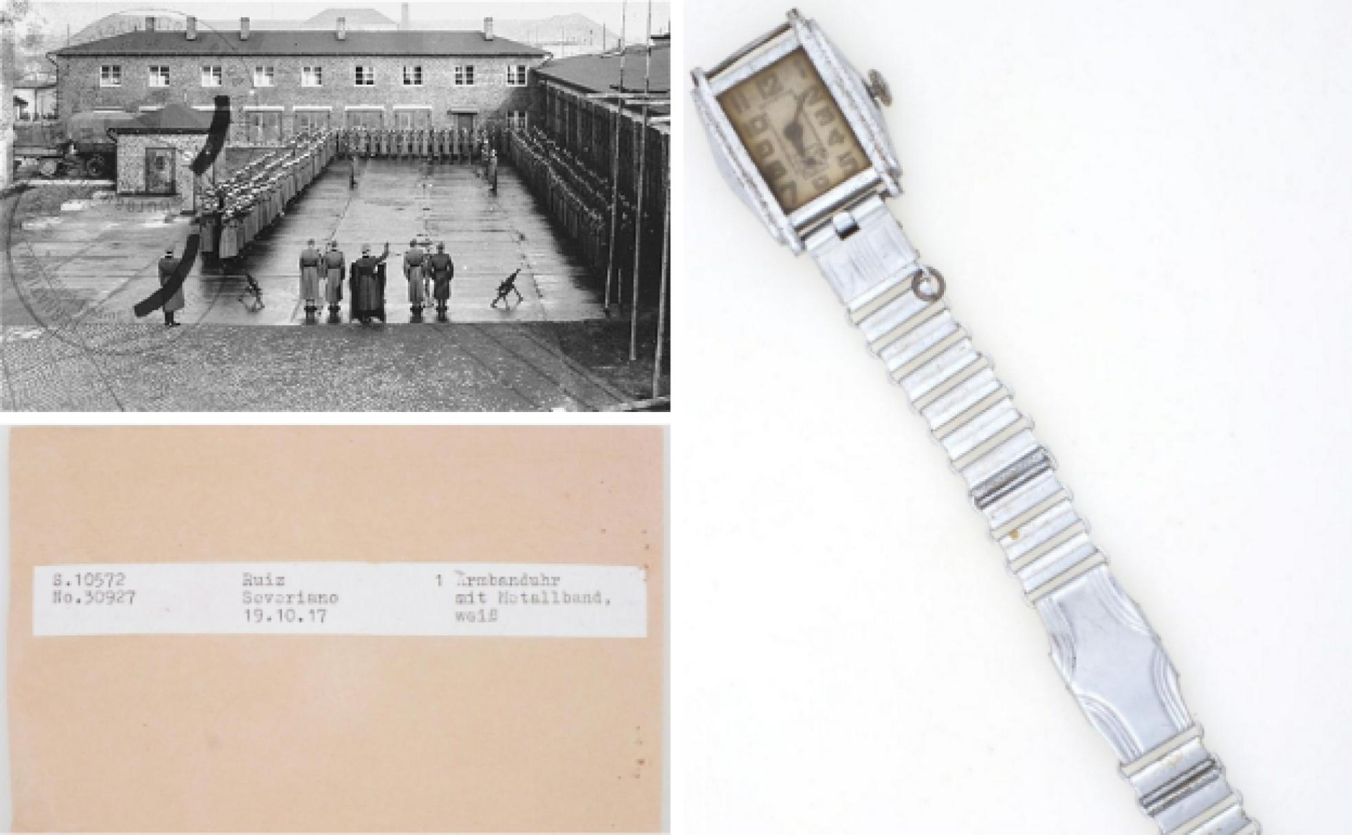 Campo de concentración de Neuengamme, la ficha de Severiano Ruiz y el reloj, parado a las seis y diez. 